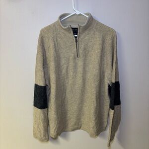 Eddie Bauer Sweater Mens Large Tan Brown 1/4 Zip Lambswool Nylon Pullover